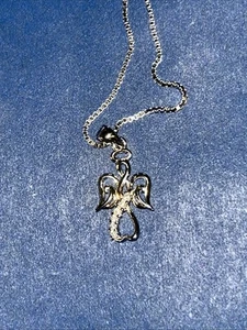 Zatos 925 Sterling Silver CZ Angel Pendant Necklace 18 Inch Adjustable Box Chain - Picture 1 of 7