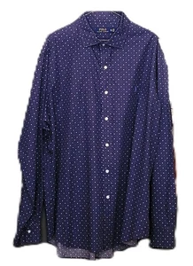 POLO RALPH LAUREN CAMICIA UOMO BOTTONI MANICA LUNGA STAMPA QUADRATI BLU XXL - Foto 1 di 11