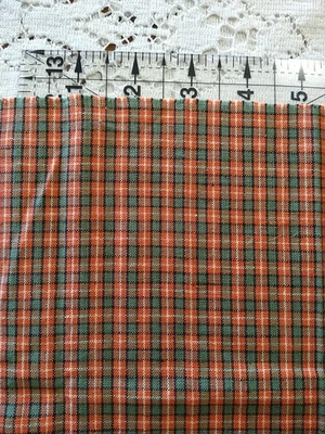 REMNANT Orange Green Black White Plaid Check Homespun Fabric 9" x 34" Cotton - Image 1 of 3