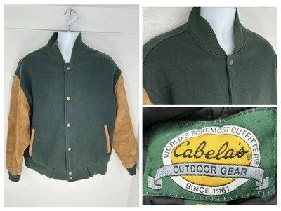 Cabela's Vintage Wool Leather Varsity Letterman Jacket Size Medium Green READ - Image 1 of 4