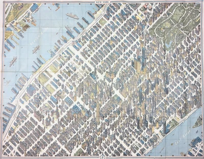 MANHATTAN 1962 - Mapa de la ciudad de Nueva York ORIGINAL Bollman (41x32) vista de pájaro Foto 1 de 4