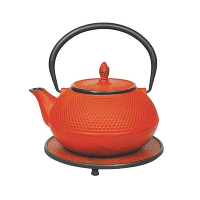 Ja Arare Cast Iron Teapot and Trivet with Stainless Steel Infuser - Red, 40 O... - Image 1 of 4