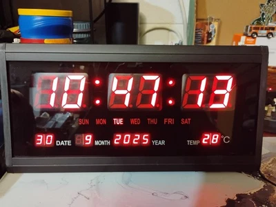 DIGITAL WALL CLOCK Calendar Large Display Temperature Date LED Oversize  - Image 1 of 2