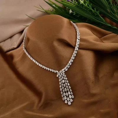 11Ct Round Cut Lab Created Diamond Lariat Drop Necklace 14K White Gold Plated - Image 1 of 4