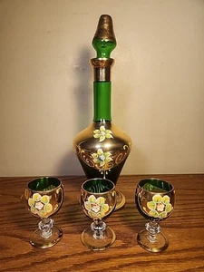 Vintage MURANO Italian Green Glass Decanter Set NICE - Picture 1 of 14