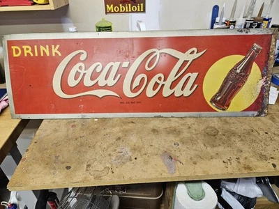 Letrero de metal Coca-Cola 1946 vintage - disco amarillo Robertson Dualife 11,5x35 - original Foto 1 de 4