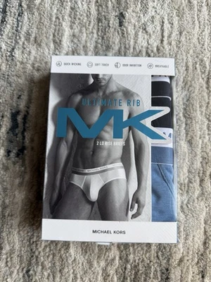 Michael Kors Ultimate Rib Pack of 2 Navy And Blue Lo Rise Briefs Size M - Image 1 of 4