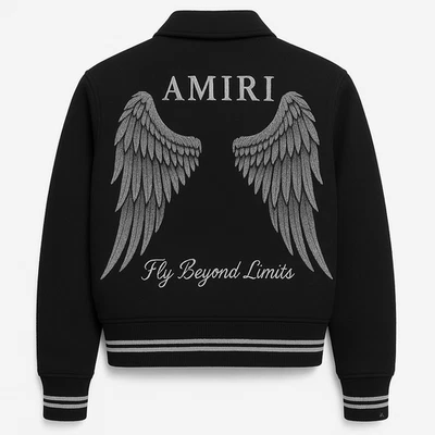 Amiri Winged Glory Varsity Jacket – Wool Streetwear | Silver Wings Embroidery | - Image 1 of 3
