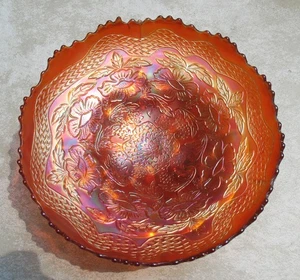Fenton Marigold Carnival Glass Two Flowers Pattern Large Three Footed Bowl 1907- - Picture 1 of 19