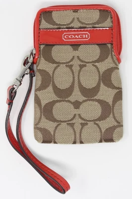 Vintage COACH Sutton Khaki Vermillion Signature Case Wristlet Wallet/Cell Phone - Image 1 of 4
