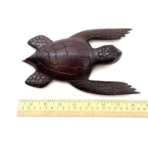 Hand Carved Sea Turtle Wooden Brown 8.25" Mini Figurine Tortoise Wood Vintage - Picture 1 of 9