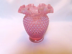Fenton PINK Opalescent Hobnail Ruffled Vase 5 1/2" - Picture 1 of 2