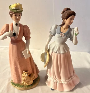 (2) VTG HOMCO TALL VICTORIAN LADY FIGURINES 1403 BINOCULARS & DOG 1452 HAT - Picture 1 of 16