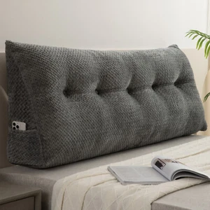 Velvet Headboard Wedge Pillow Large Bolster Triangular Reading Backrest Support - Picture 1 of 23
