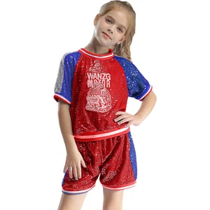 Kids Girls Dance Teens Jazz Party Outfit Modern Tops With Shorts Tango Sparkly - Picture 1 of 32
