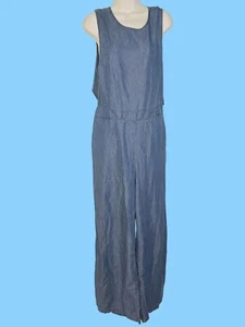 New York & Company Size L Blue Denim Sleeveless Pockets Stretch Waist Jumpsuit N - Picture 1 of 9