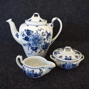 Delfter Blau Teekanne Milchkännchen Zuckerdose Deckel Floral KLEIN Set Vintage *LESEN - Bild 1 von 24