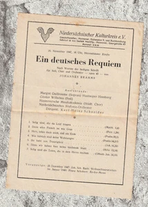 Niedersächs. Kulturkreis Hannover Flugblatt Konzert Ein deutsches Requiem 1947 - Bild 1 von 1