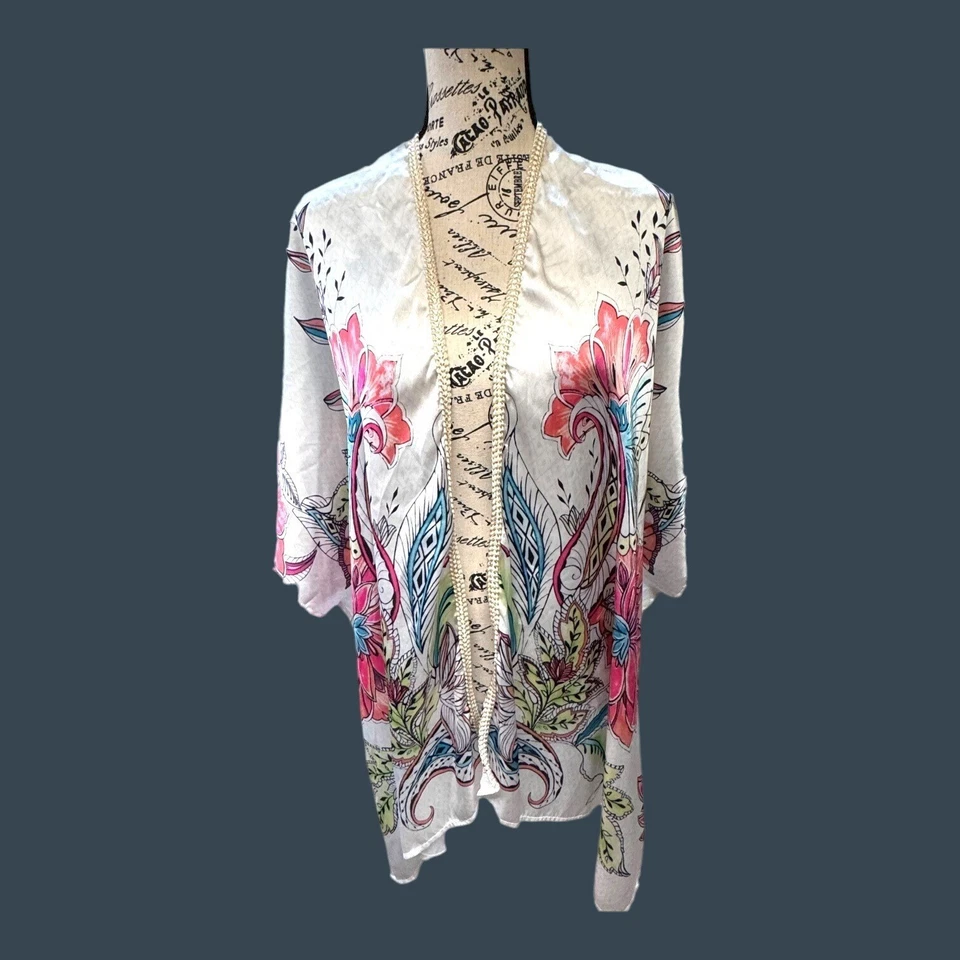 Peck & Peck Womens Floral Kimono Jacket Cover-Up S M Small Medium Paisley - Image 1 of 4