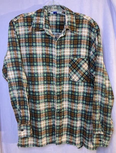 KP Men’s Green and Brown Plaid Button Front Shirt SZ M - Picture 1 of 7