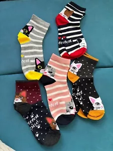 Cat Design Ankle Socks; 5 Pack - UK Size 3 - 6 (EU 36 - 39 ) - Picture 1 of 5