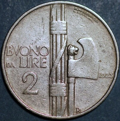2 Lire 1923 Vittorio Emanuele III Buono Italy KM#63 - Image 1 of 2