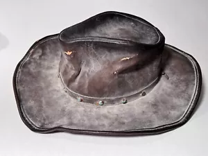 Rare Antique Western Americana Leather Men’s Cowboy Hat, 58cm MD/LG • circa 1900 - Picture 1 of 24
