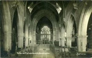 REAL PHOTO POSTCARD OF BEDDINGTON CHURCH INTERIOR, (NEAR CROYDON), SURREY - Picture 1 of 2