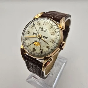 VINTAGE SWISS LE PHARE TRIPLE CALENDAR MOONPHASE 18CT ROSE GOLD MANUAL WATCH. - Picture 1 of 24