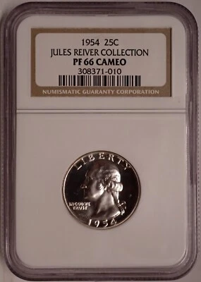 1954 Washington Quarter NGC PF 66 Cameo Famed Jules Reiver Collection - Image 1 of 4