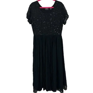 Vintage 90s Maxi Dress Xotica Women Large Black Sequin Crinkle Whimsigoth Witchy - Bild 1 von 11