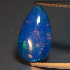 3.00Cts Natural Color Play Ethiopian Blue Opal Pear Cabochon Loose Gem - Picture 1 of 6