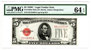 Fr. 1528m (EA Block) 1928C Legal Tender Mule Note PMG Choice Uncirculated 64 - Picture 1 of 2