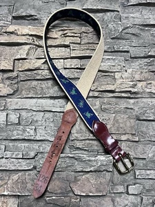 Leather Man Belt Mens 34 Blue Ribbon Skier Skiing Leather Brass Buckle USA - Picture 1 of 10