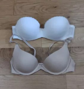 2 Stück Lily of France 34A weiß trägerlos Push-up beige Push-up tief ausgeschnitten UW gebraucht, in einwandfreiem Zustand - Bild 1 von 7