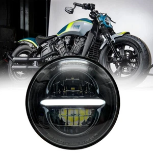5.75" LED Headlight For Indian Scout Bobber 2017-2021 Halo DRL Hi/Low Beam lamp - Picture 1 of 12