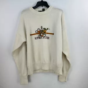 Vintage Structure Sweater Mens Large Cream Dolman Sleeve Crew Neck Minimalist - Picture 1 of 8