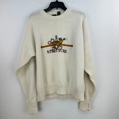 Vintage Structure Sweater Mens Large Cream Dolman Sleeve Crew Neck Minimalist - Image 1 of 4