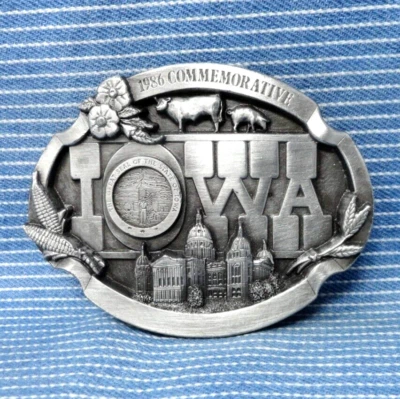 Iowa Great Seal # LE Fivela de Cinto Comemorativa Estado Antigo Anos 80 Siskiyou .GTA215 - Imagem 1 de 4