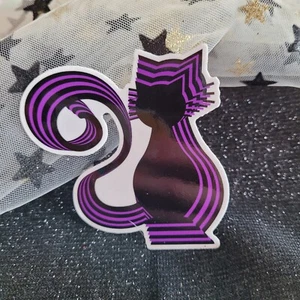 STKR047 Cat Lover | Psychedelic White Black | Cat Shaped Sticker | Vinyl Sticker - Picture 1 of 6