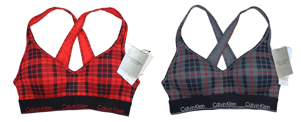 Sujetador para mujer Calvin Klein escocés a cuadros acolchado sin alambres moderno de algodón nuevo con etiquetas Foto 1 de 1