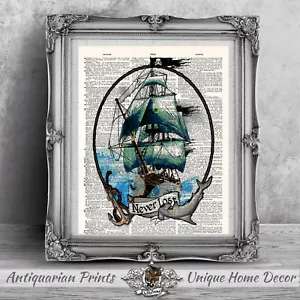 Arte pirata impreso en página de libro de diccionario antiguo, decoración de pared de baño arte de tatuaje - Imagen 1 de 2