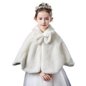 Girls Faux Fur Shawl Fluffy Shrug Bolero Wedding Dress Cape Warm Wrap Scarf - Picture 1 of 10