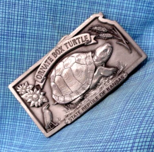Kansas Ornate Box Turtle Belt Buckle State Reptile # LE Vtg 80s .QRT666 - Picture 1 of 9