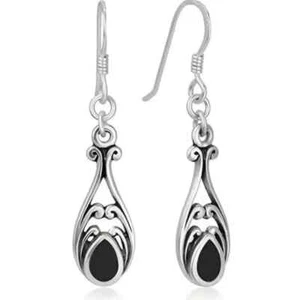 Drop Hanging Dangling Silver & Black Antiqued Style Earrings - Picture 1 of 4