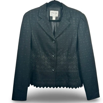 Blazer Oscar de la Renta Vintage Lana Ojales Encaje Para Mujer Talla 14 Diseñador Años 80 Foto 1 de 4