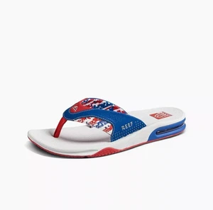 Reef Fanning Flip Flop Mens 11 Patriotic Red White Blue USA Bottle Opener Sandal - Picture 1 of 8