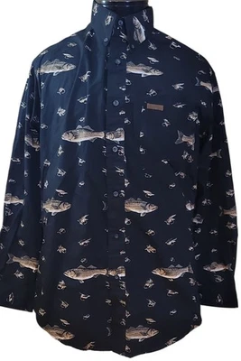 Camisa Chaps Ralph Lauren Para Hombres M Negra Estampado de Pesca con Mosca LS Algodón Abotonada Foto 1 de 4