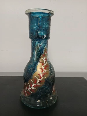 Jarrón cachimba vintage bohemio azul pintado a mano Foto 1 de 4