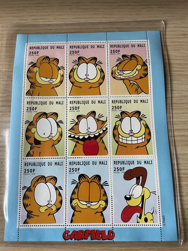 Hoja de estampillas de Malí Garfield 1999 - certificado de autenticidad MNH. Foto 1 de 4